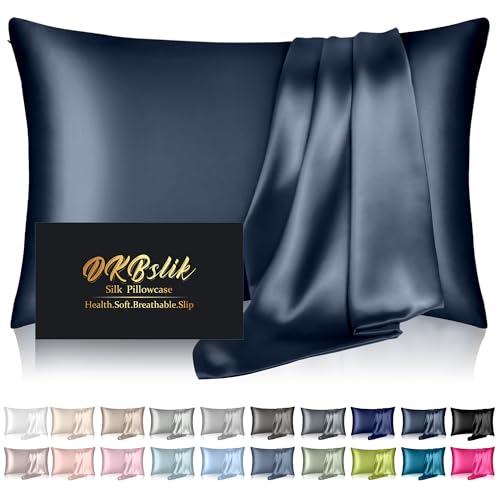 Image of Mulberry Silk Pillow Cases King Size, Silk Pillowcase for Hair and Skin, Both Sides Natural Silk Satin Pillowcase for Sleeping Women with Zipper, Gifts for Women Men, Mood Indigo
