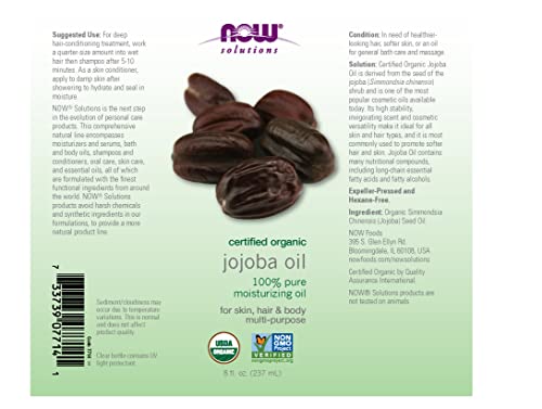 Now Solutions, Organic Jojoba, Moisturizing Multi-Purpose Oil For Face, Hair And Body, 8-Ounce #TOP1