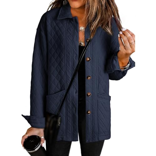 Womens Quilted Jackets Lightweight Casual Button Down Collared Long Sleeve Jackets Winter Puffer Outerwear Coats