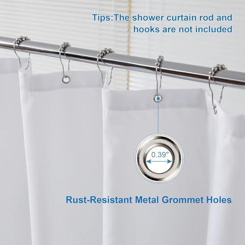 Image of Amazer Small Stall Shower Curtain Liner Washable, 48x72 Inches, Fabric Shower Liner with 2 Bottom Stones, Narrow Waterproof RV Shower Curtain Liner, 8 Grommet Holes, Hotel Quality, White