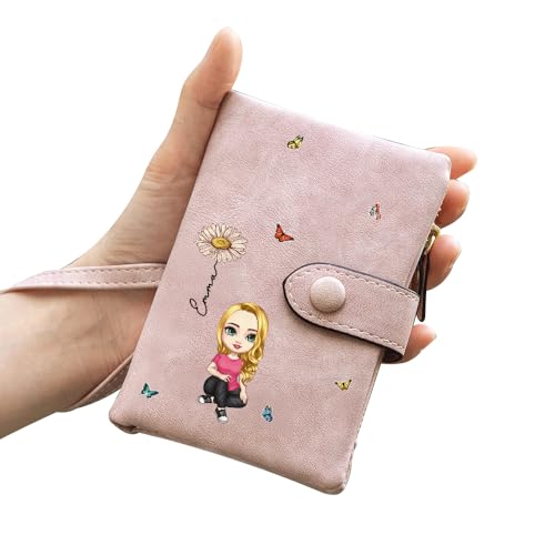 CALLIE Gifts Personalized Wallet/Purse for Women Unique, Custom Cartoon Character Birth Flowers Name Wristlet Wallet, Gifts for Her2