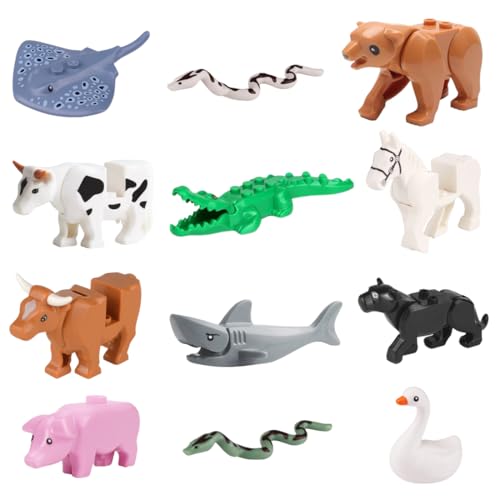 HAMKU 12 Stück Bausteine tiere figuren tiere spielzeug Safari Tiere Spielfiguren Realistische Jumbo Wild Jungle Tiere Figuren Tierpark Spielset mit Löwe für Kinder Jungen udn Mädchen