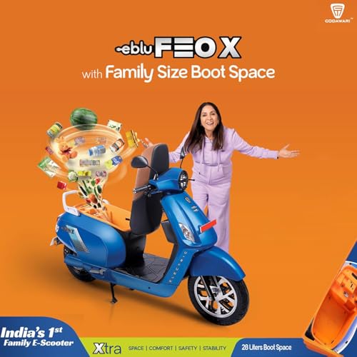 Image of eblu Electric Scooter Feo X Typical Driving Range, 110km /per Charge Top Speed 60 kmph, Jet Black