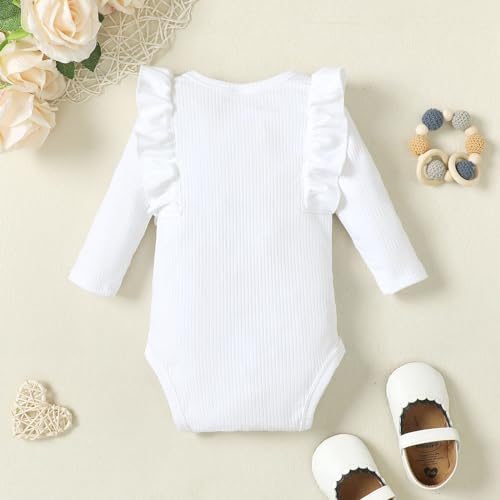 0-24M Infant Ribbed Romper Baby Girls Knit Ruffle Bodysuit Toddler Girl Solid Color Jumpsuit Holiday Shirt Tpos3