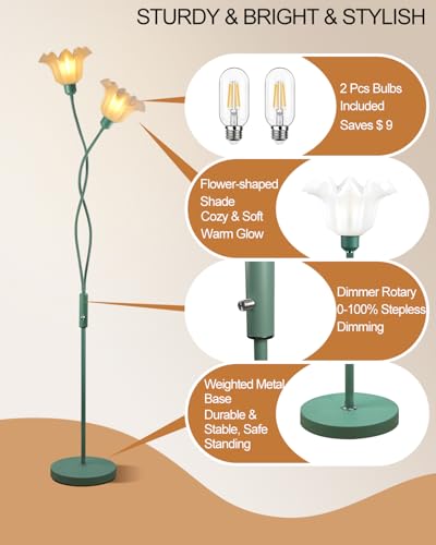 Image of Lightdot Flower Floor Lamp for Living Room, Modern Dimmable Floor Lamp with DIY Goosenecks & Bulbs Included, Spring Green 2 Light Standing Tall Lamp for Bedroom /Kids Room /Sofa Beside /Corner Decor