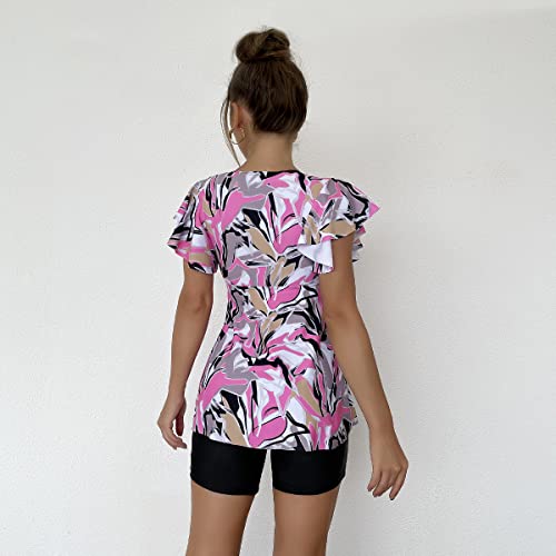 Tankini manches courtes résistant au chlore avec short couvrant pour masquer le ventre - 4