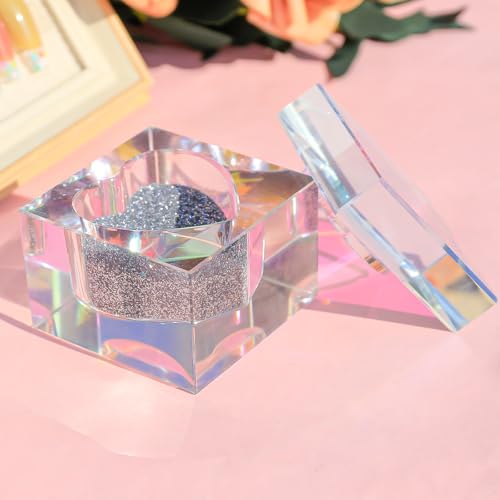 BOMOQING Nail Dappen Dish with Lid, Square Crystal Monomer Dish for Acrylic Nails, Monomer Holder Container for Holding Acrylic Liquid & Powder, Glass Crystal Cup for Acetone Nail Decor (Colorful)