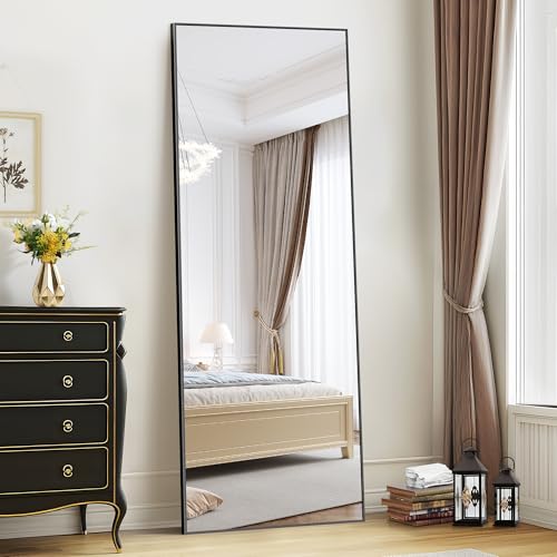 WOLIBEER Specchio a figura intera 165 x 60 cm, specchio da parete e da terra con cornice in alluminio nero. Adatto per camere da letto, spogliatoi, corridoi e palestre.