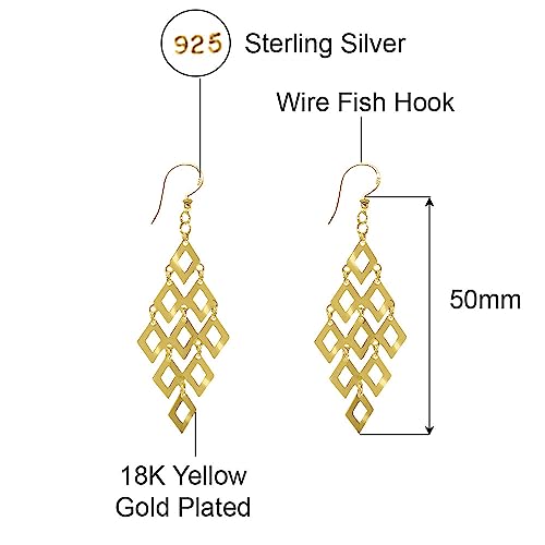 Savlano 925 Sterling Silver Diamond-Shape Chandelier Drop Earrings-18K Gold Plated Geometric Dangle Earrings for Women Comes with Gift Box- Made in Italy3