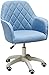FGDSA Regulowane obrotowe krzesło biurowe, ergonomiczne lniane średnie oparcie krzesło komputerowe z podłokietnikami i wyciszonymi kółkami, stołek roboczy do konferencji domowych, niebieski dom