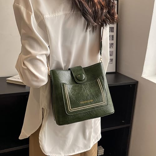 Image of Women Vintage Crossbody Shoulder Bag Pu Leather Bucket Hobo Bag Multipockets Handbag Purse with Guitar Strap