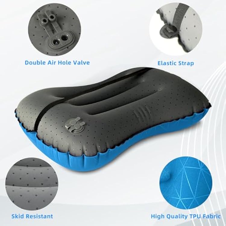 Crisonky Camping Pillow - Inflatable Pillow - Travel Pillows for Backpacking & Airplane, Lumbar Support 2.0 Blow Up Pillow, Ultralight Compressible, Comfortable, Ergonomic Pillows