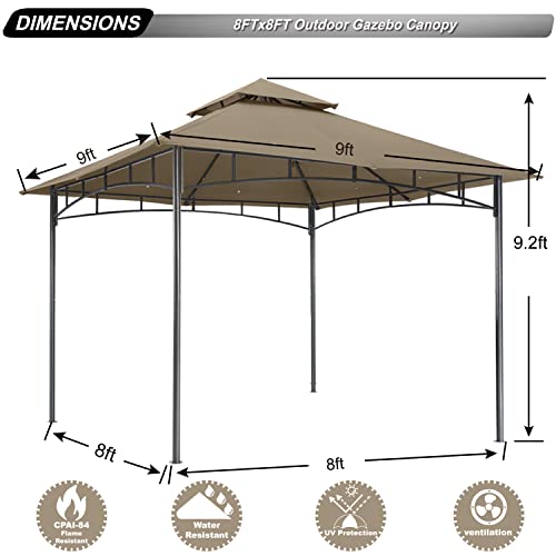 ABCCANOPY Gazebos for Patios 10x10 - Outdoor Steel Frame Gazebo for Lawn Backyard Garden Deck (Khaki)