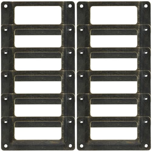 DOITOOL 12個 アンティーク調鉄製ラベルフレーム 引き出し用レトロカードホルダー ファイル収納装飾用 強固構造で長持ち オフィスや書棚対