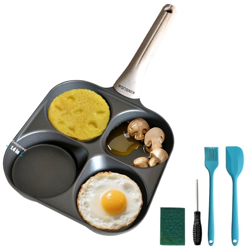 KINSUDA 4-Cup Divided Titanium Nonstick Egg Skillet, 4-In-1 Breakfast Pan for Eggs, Pancakes, Crepes, Patties & Omelettes, Induction & Gas Compatible, PFOA/PTFE Free