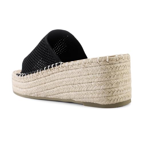 Image of Shoe'N Tale Platform Espadrille Sandals for Women Wedges Slip On Mules Sandals Open Toe Slides Bohemia Beach Heels Sandals