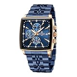 FORSINING Relojes para Hombre de Negocios, de Cuarzo, analógicos, Deportivos, Resistentes al Agua, Reloj de Pulsera para Hombre, cronógrafo multifunción, de Acero Inoxidable Azul