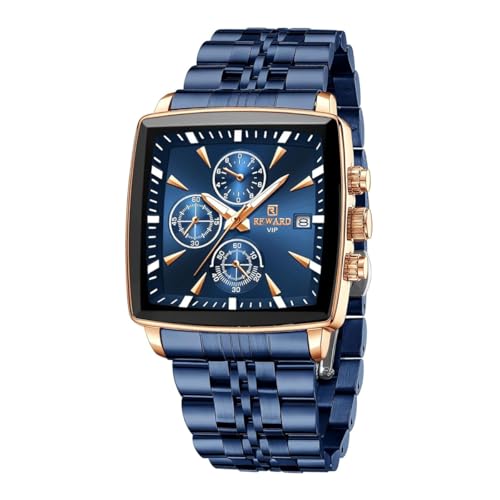 FORSINING Relojes para Hombre de Negocios, de Cuarzo, analógicos, Deportivos, Resistentes al Agua, Reloj de Pulsera para Hombre, cronógrafo multifunción, de Acero Inoxidable Azul