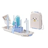 Yellowant シリコンボトルブラシ 携帯用 哺乳瓶クリーナー 7点セット 洗浄ブラシ ストロー用ブラシ 収納ケース付き ベビー用品 旅行用 乾燥スタンド付き 日本安全基準対応 (ブルーポータブル11点セット【くまちゃん】) [並行輸入品]