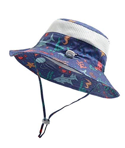 Jastore Kids Boys Girls UPF50+ Safari Sun Hat Breathable Bucket Hat Summer Play Hat (Style 5-Blue Seafish, 6-12 Months)