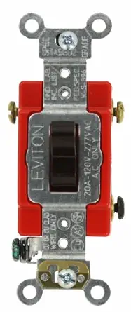 Leviton 20-Amp, 120/277-Volt, Toggle 3-Way AC Quiet Switch, Extra Heavy Duty Spec Grade, Self Grounding, Back and Side Wired, 1223-2, Brown