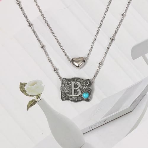 Image of Belt Buckle Bracelet Initial Letter A-Z Bracelets Western Cow Tag Bracelet Belt Buckle Necklace Western Style Initial Letter Pendant Necklace