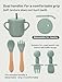 JELLDJK 24 PCS Silicone Baby Feeding Set, Baby Led Weaning Supplies Includes Suction Bowls and Divided Plates, Adjustable Silicone Bib, Spoons&forks, Training cup with straw (Green+Brown+Beige)