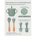 24-PCS-Silicone-Baby-Feeding-Set-Baby-Led-Weaning-Supplies-Includes-Suction-Bowls-and-Divided-Plates-Adjustable-Silicone-Bib-Spoonsforks-Training-cup-with-straw-GreenBrownBeige