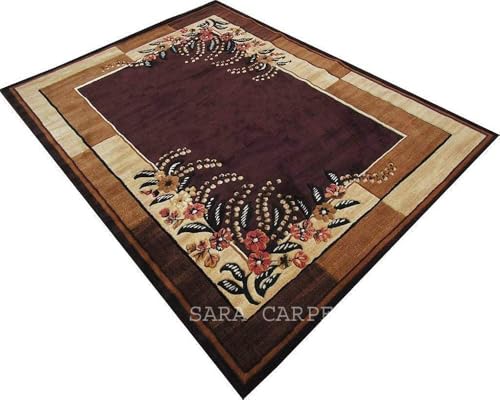 Image of Soft Thick Geometric Acrylic Washable Anti Skid Carpet. for Living Room Bedroom. Hall Size 6 x 8 feet (150X210 Cm) Brown D13