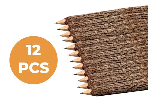 BSIRI Wooden Pencils Rustic Bark Twig Natural Wood Pencil 12 Pack 5 Inch for Kids Classroom Woodland Party Favors Camping Day Decorations Camp Themed Supplies Novelty Gifts