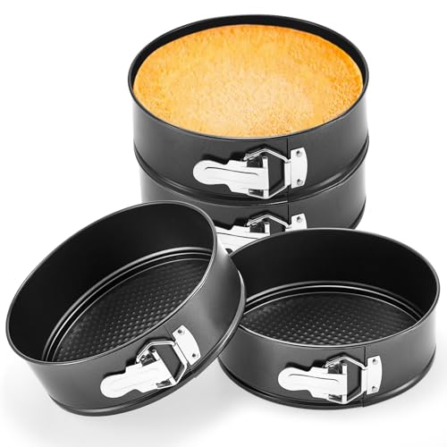 Funnymoom 4 Pcs 8 Inch Non Stick Springform Pan with Removable Bottom Carbon Steel Cheesecake Pan Round Springform Cake Mold with Stainless Steel Spring Buckles for Baking Kitchens Restaurant