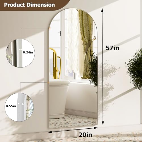GLSLAND - 20x57 inch Arched Full Length Mirror - Floor Mirrors Aluminum Alloy Frame Full Body Dressing Mirror for Bedroom, Living Room,Silver