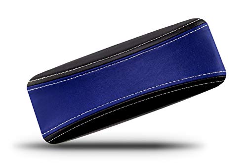 Protective Case for Reading Glasses - Designed for Men and Women - Prevent Scratches on your Glasses and Sun glasses - Premium Leather Felt Lined - Blue on Black with White Stitching