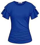 GRACE KARIN Tunic Tops for Women Ruffle Sleeve Basic T Shirts Dressy Casual Ruched Work Blouses Royal Blue XXL