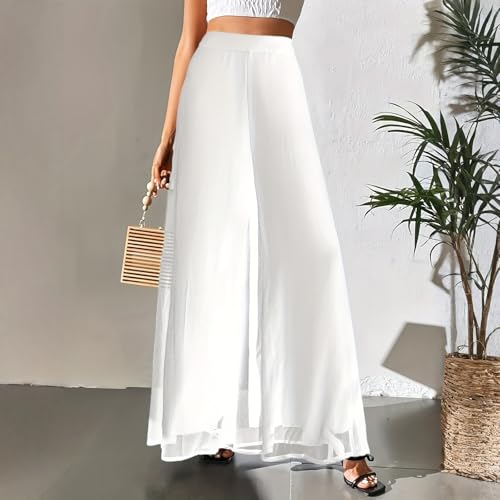 Azeralia Wide Leg Pants for Women Dressy Work Business Casual High Waisted Trousers Chiffon Tulle Lounge Palazzo Pants3