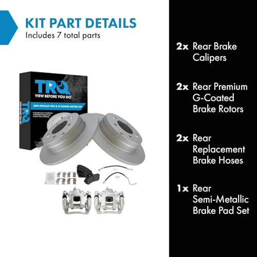 Image of TRQ Rear Brake Pad and Rotor Set Semi Metallic Coated Rotors Calipers Compatible with 2015 Hyundai Sonata
