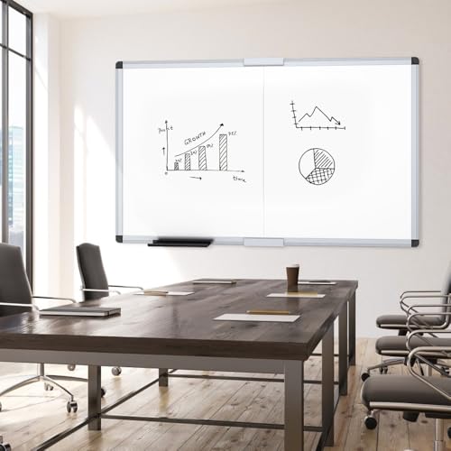 Image of VIZ-PRO Magnetic Dry Erase Board, 60 X 36 Inches, Foldable Wall-Mounted Whiteboard with Silver Aluminum Frame & Marker Tray for School Office and Home 5' X 3'
