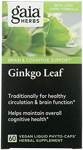 Gaia Herbs Ginkgo Leaf - Traditionally Used to Support Healthy Circulation and Brain Function - Organic, Herbal Supplement - 60 Vegan Liquid Phyto-Capsules (20-Day Supply)
