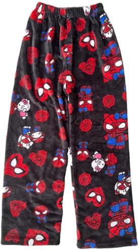 Cute Cartoon Pajama Pants for Women Kawaii Anime Cat Pjs Christmas Pajama Pants Fluffy Flannel Sleep Bottoms