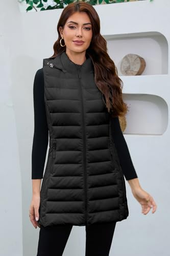 Long Puffer Vest for Women with Hood Lightweight Packable Sleeveless Down Vest for Spring, Fall & Winter2