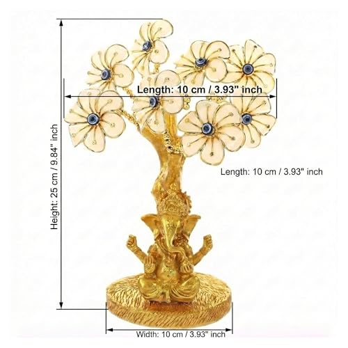 Image of eCraftIndia Tree of Life with Lord Ganesha Idol Showpiece (White, Golden) | Evil Eye Feng Shui Items for Good Luck Positive Energy Vastu Shelf Living Room Home Decoration.