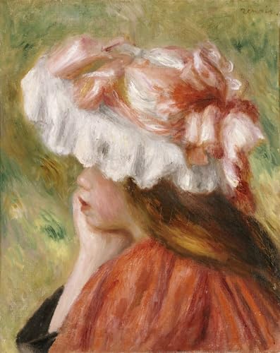 Tableaux sur toile Renoir Tête de jeune fille au chapeau rouge art moderne 60x90cm