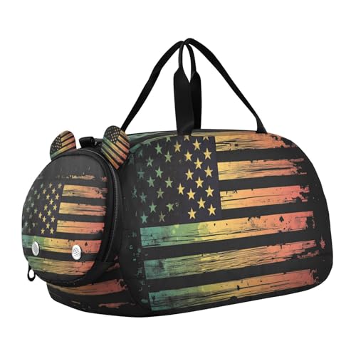 Duffle Bag for Boys or Girls with Shoes Compartment, American Flag Print Sports Travel Bag Overnight