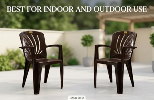 Image of Patiofy Plastic Chair for Home & Outdoor Use | Heavy Duty Comfortable Chair with Strong Legs | Stackable, Easy to Clean | Suitable for Living Room, Balcony, Patio Pack of 2 (Elba Brown)