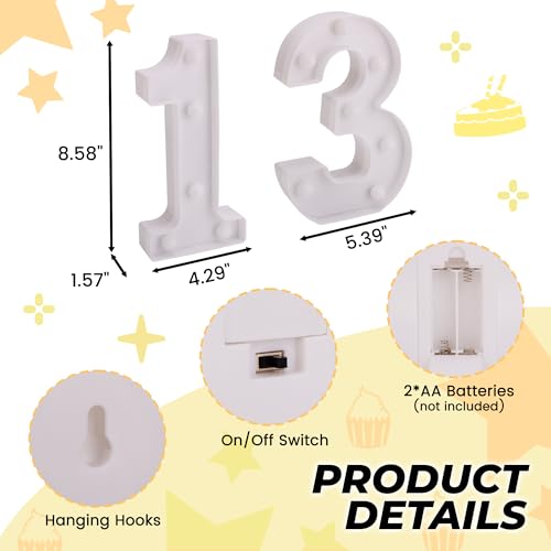 Image of LED Light Up Numbers, Marquee Number Sign for 13th Birthday Decor(13) | Battery Powered LED Lighted Numbers, Marquee Light Up Sign for Birthday Party Centerpieces Home Wall Decor Night Light