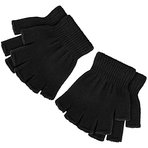 Image of TODDOR 2 Pairs Kids Fingerless Gloves Warm Children Half Finger Mittens Acrylic Knitted Typing Gloves for Boys and Girls