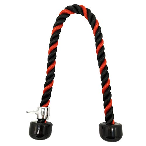 Konger Heavy Duty Red Tricep Rope 36 Inch Fitness Attachment Cable Machine Pulldown Braided Nylon Cable with Stainless Steel Snap Hook, Home Gym