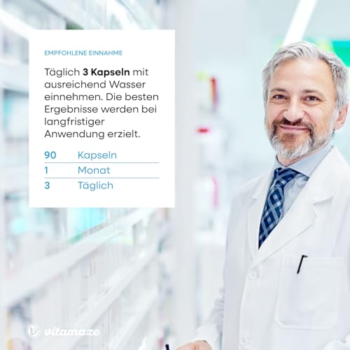 Vitamaze Kapseln hochdosiert mit Glucosamin + Chondroitin + Hyaluronsäure + MSM, 90 Kapseln als 1 Monatskur, Natürliche Nahrungsergänzung ohne Zusatzstoffe, Made in Germany