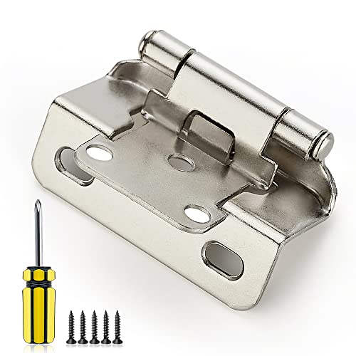 Image of Ravinte 50 Pack 25 Pairs 1 /2 inch Overlay Kitchen Cabinet Hinges Self Closing Cabinet Door Hinges Kitchen Cabinet Semi Wrap Around Hinge For Face Frame Cabinet Satin Nickel Face Mount Cabinet Hardware