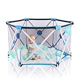 Siairo Baby Laufgitter Tragbarer Kinderzaun mit Atmungsaktivem Netz Aufbewahrungstasche Faltbar Laufgitter Stabil Laufgitter für Kleinkinder für Indoor-Outdoor-Aktivität (blau)